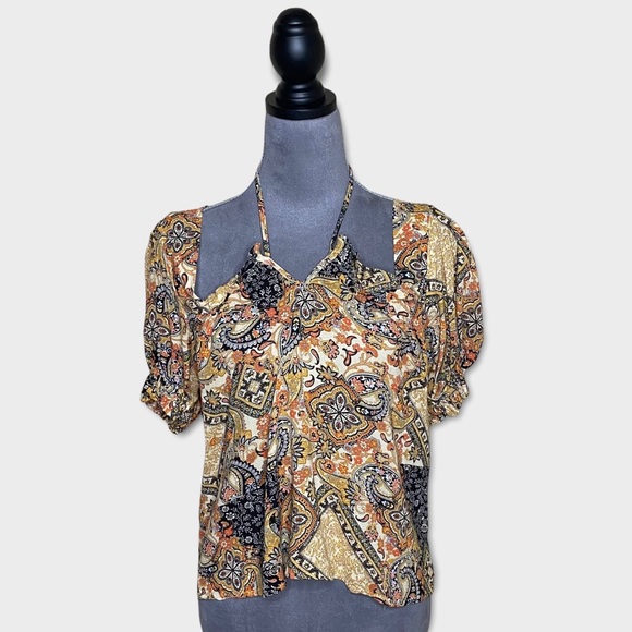 Cupcakes + Cashmere Golden Paisley Blouse Sz XS - Picture 3 of 16